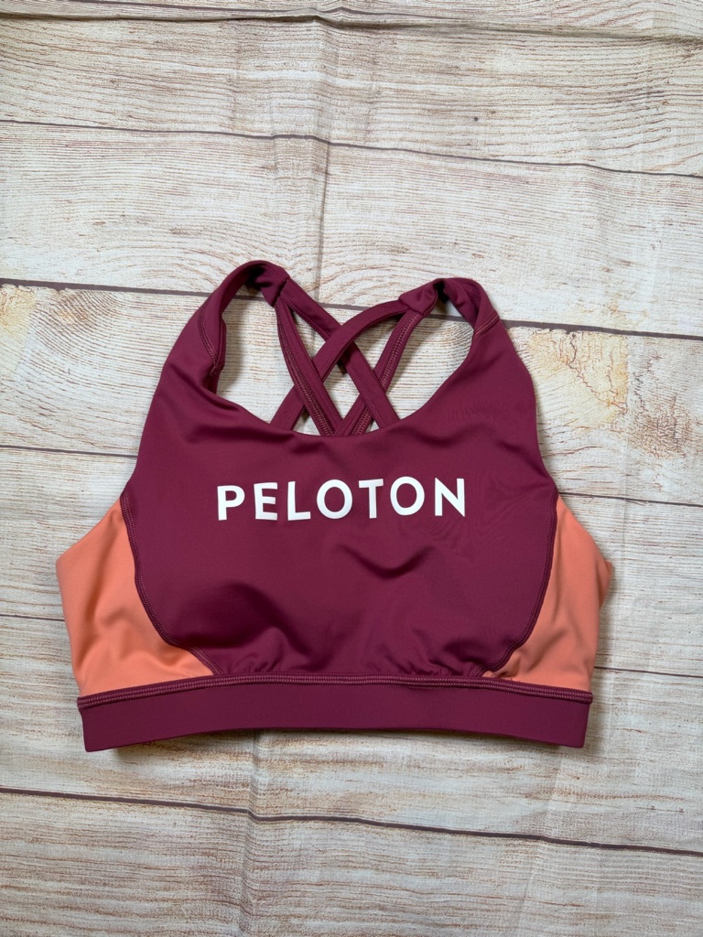 Peloton Burgundy & Peach Colorblock Strappy Sports Bra